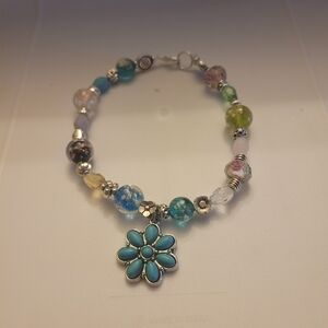 Elegant Silver and Blue Flower Charm Bracelet